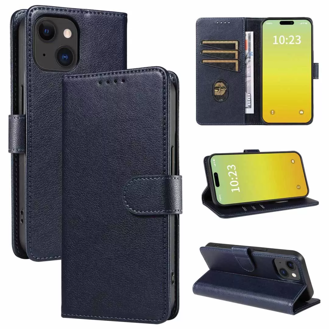 iPhone 16 Pro Max PU Leather Wallet Case Blue